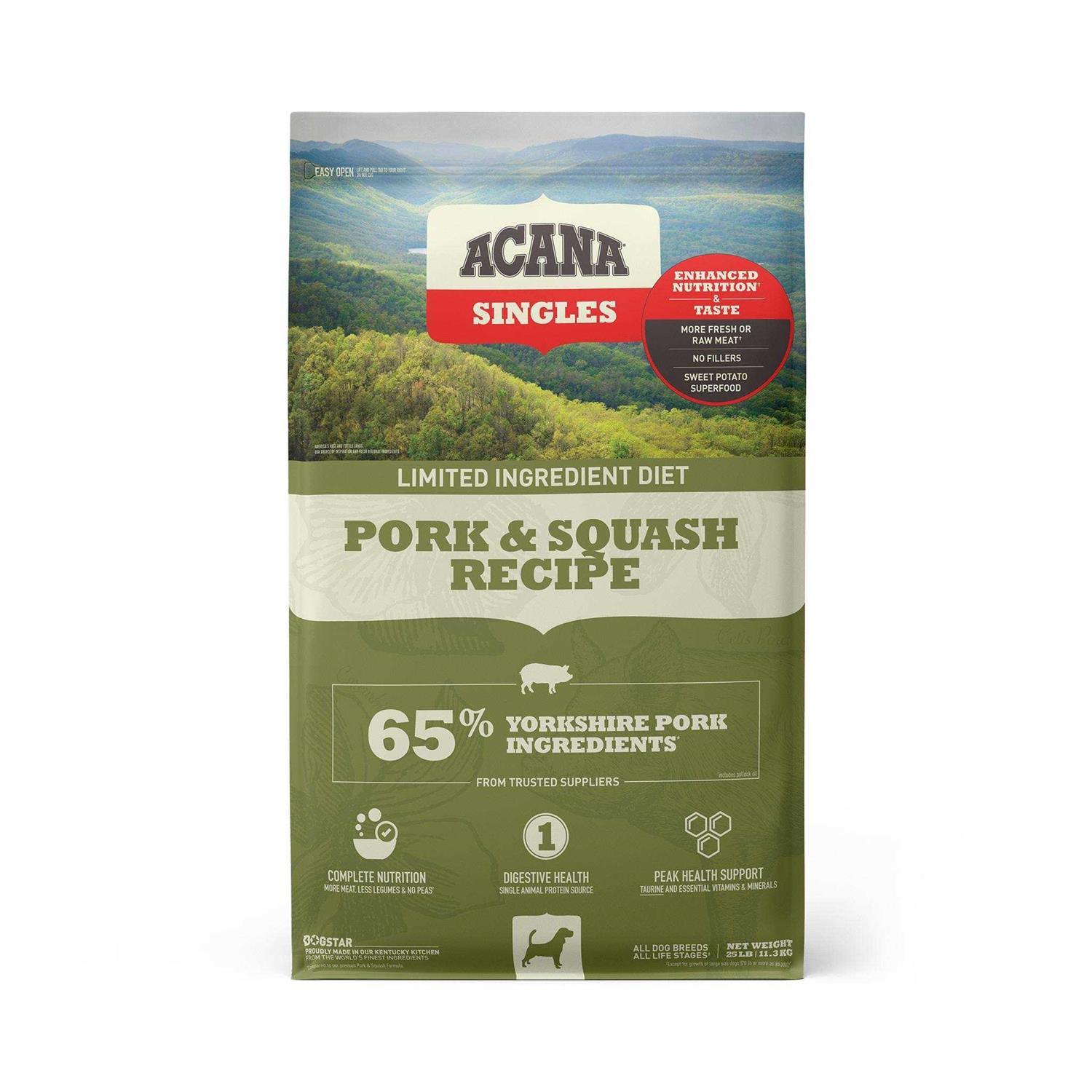 ACANA Singles Limited Ingredient Diet Pork &amp; Squash Recipe Grain-Free Dry Dog Food, 22.5-lb bag - Pet Supplies online store