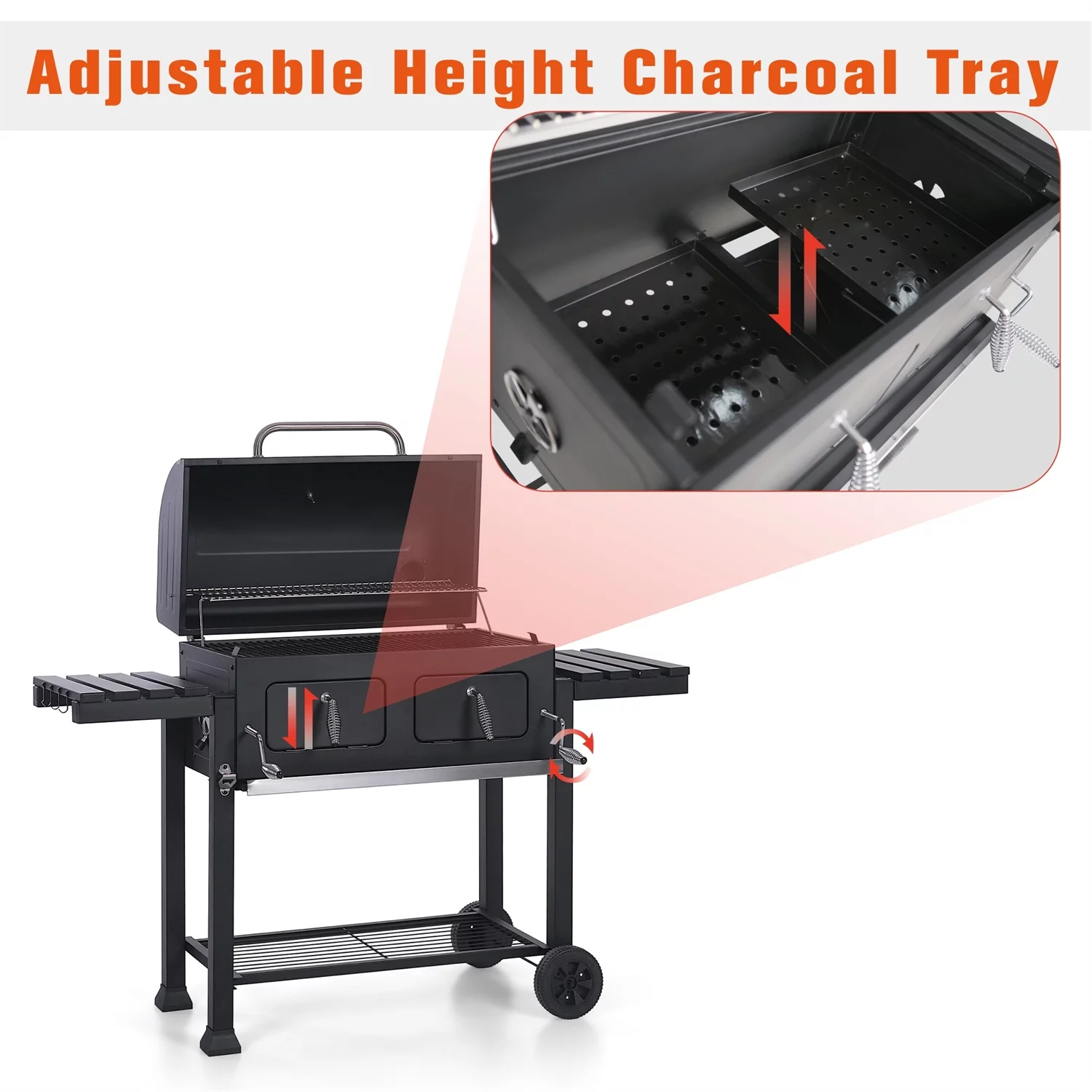 Summit Living 34'' Charcoal Grill Extra Large Portable BBQ Grill, Black