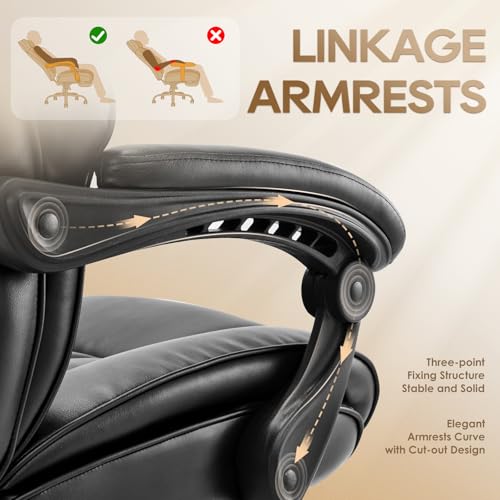 COLAMY Big and Tall Office Chair 500lbs-Heavy Duty Leather Computer Executive Desk Chair with Wide Seat, Adjustable headrest, Lumbar Support-Black