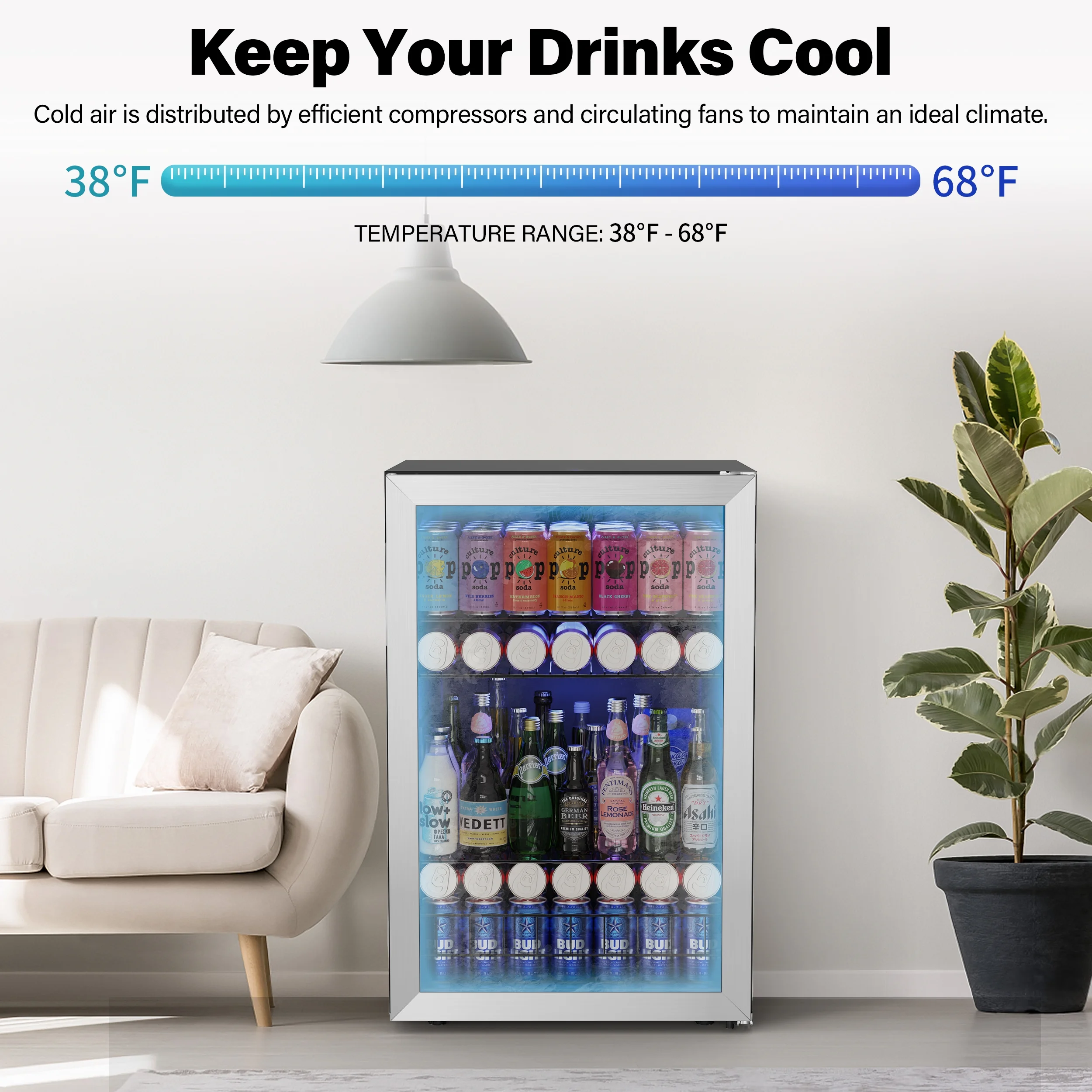 Yeego Beverage Refrigerator Cooler, 141-180 Can Freestanding Mini Beverage Fridge with Glass Door, Adjustable Shelving,4.59 Cu.ft.
