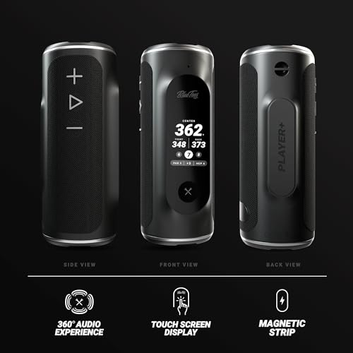 Blue Tees Golf Player+ GPS Speaker with Touch Screen Display, 10+ Hours Battery, 40,000+ Courses, Visual + Audible Distance, Hazard Distance