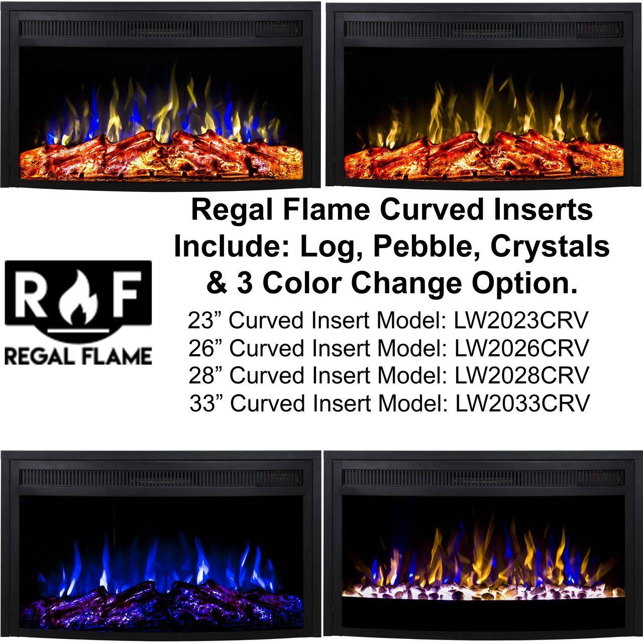 Regal Flame 26x22 Curved Ventless Heater Electric Fireplace Insert