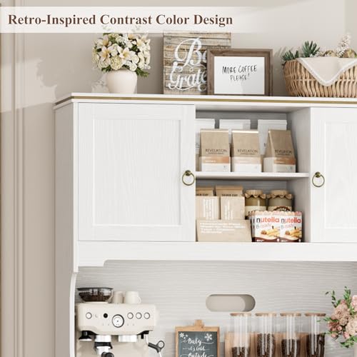 HOSTACK Large Kitchen Pantry Cabinet with Charging Station, 71" Kitchen Hutch Cabinet with Storage Drawers and Countertop