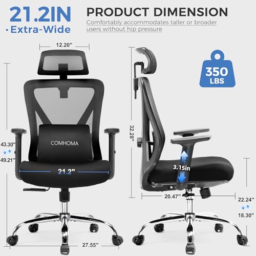 COMHOMA Office Chair Ergonomic Big and Tall Gaming Chair 350 LBS with 3D Adaptive Lumbar Support & Headrest