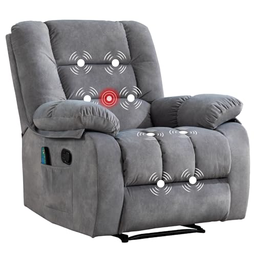 Massage Recliner Chair with Heat and Massage, Soft Fabric Ergonomic Manual Reclining Chairs