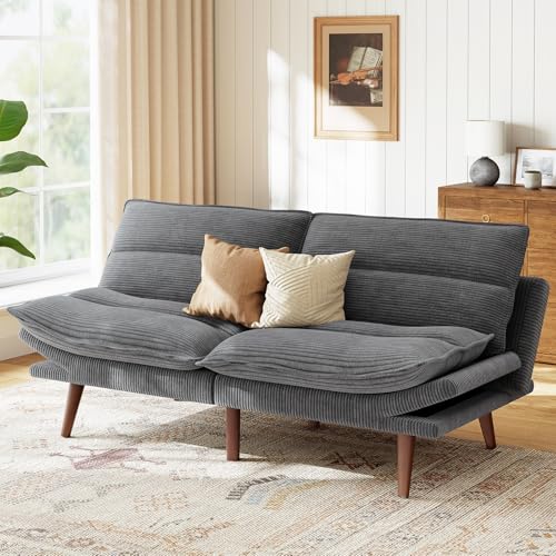 Marsail Futon Sofa Bed, Futon Couch with Adjustable Backrest & Armrests, Convertible Small Sleeper Sofa Bed for Small Apartments, Study Room, Office