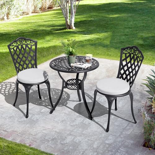 NUU GARDEN 3 Piece Bistro Set Outdoor, All Weather Cast Aluminum Patio Bistro Sets Patio Table and Chairs Set of 2 with Umbrella Hole for Yard