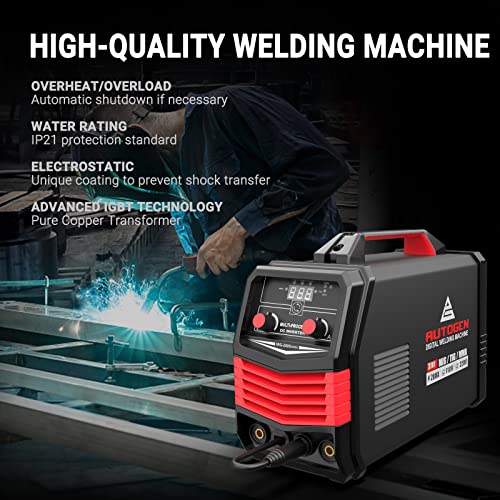 AUTOGEN 200A MIG Welding Machine, 4 in 1 Flux Gas/Gasless/Lift/ARC/TIG Welding Machine, 110V/220V Dual Voltage Stick Welder