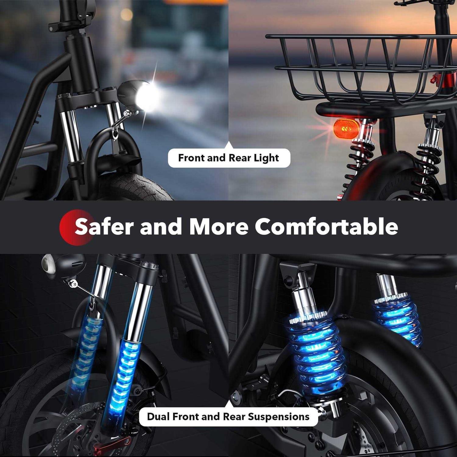 Iscooter 500w Electric Scooter with Seat for Adult, 12 inch Commuter Electric Scooter with Dual Shock Absorbers and Basket
