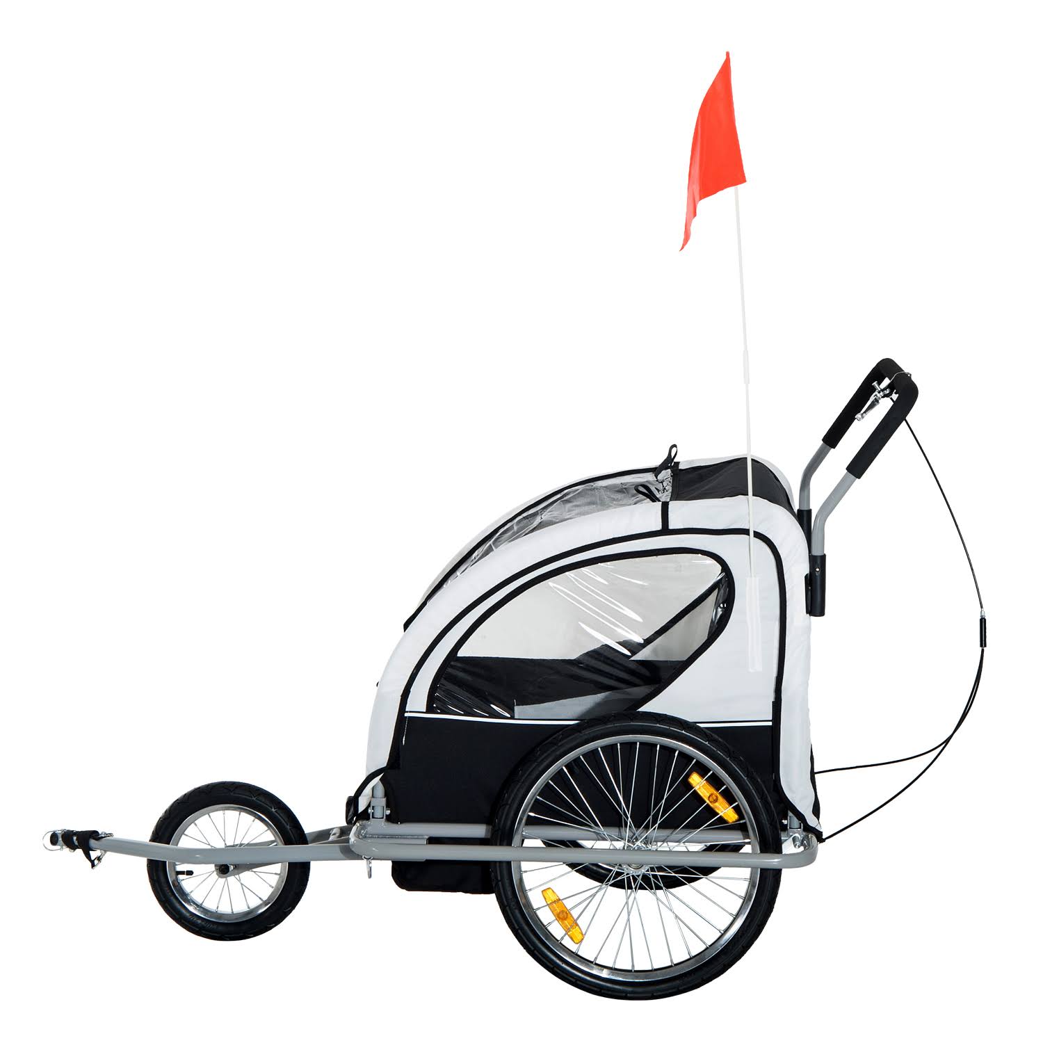 Aosom 2in1 Double Child Baby Bike Trailer and Stroller - Black