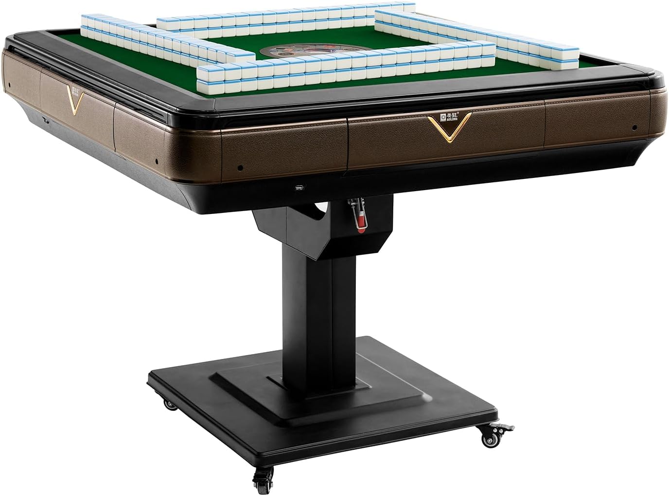 Folding American Mahjong Table, Fully Automatic Home Mahjong Table for Chinese/American, Slim with Wheels, Comes with 2 Sets of Tiles