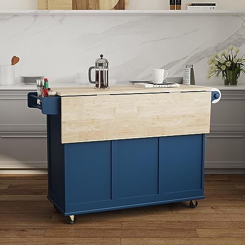 Homestyles Dolly Madison Off-White Mobile Kitchen Island Cart with Wood Drop Leaf Breakfast Bar