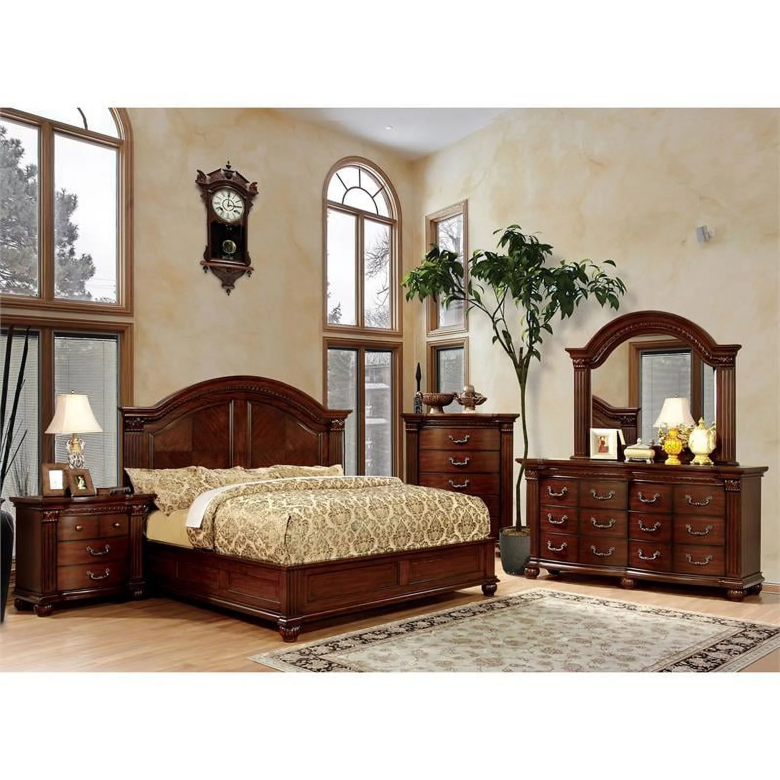 Furniture of America Sorella 2-Piece Wood Dresser and Mirror in Cherry