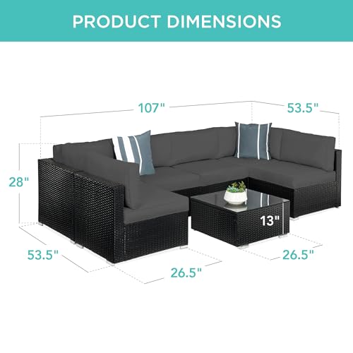 Best Choice Products 7-Piece Modular Outdoor Sectional Wicker Patio Conversation Set w/ 2 Pillows, Coffee Table, Cover Included - Gray/Navy