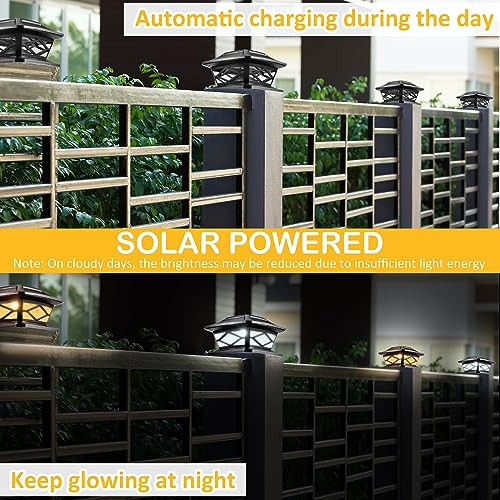 24 Packs Solar Post Cap Lights Outdoor Fence Post Lights Waterproof LED Solar Powered Deck Cap Lights for 4x4 5x5 6x6 Posts Fence Deck Patio Garden