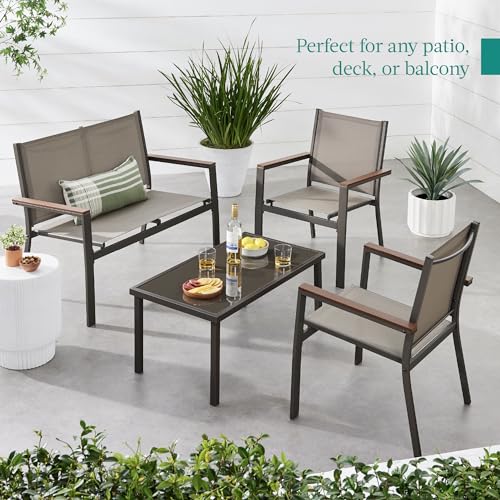 Best Choice Products 4-Piece Outdoor Textilene Patio Conversation Set, Backyard Furniture w/Loveseat, Coffee Table, Steel Frame - Taupe/Charcoal