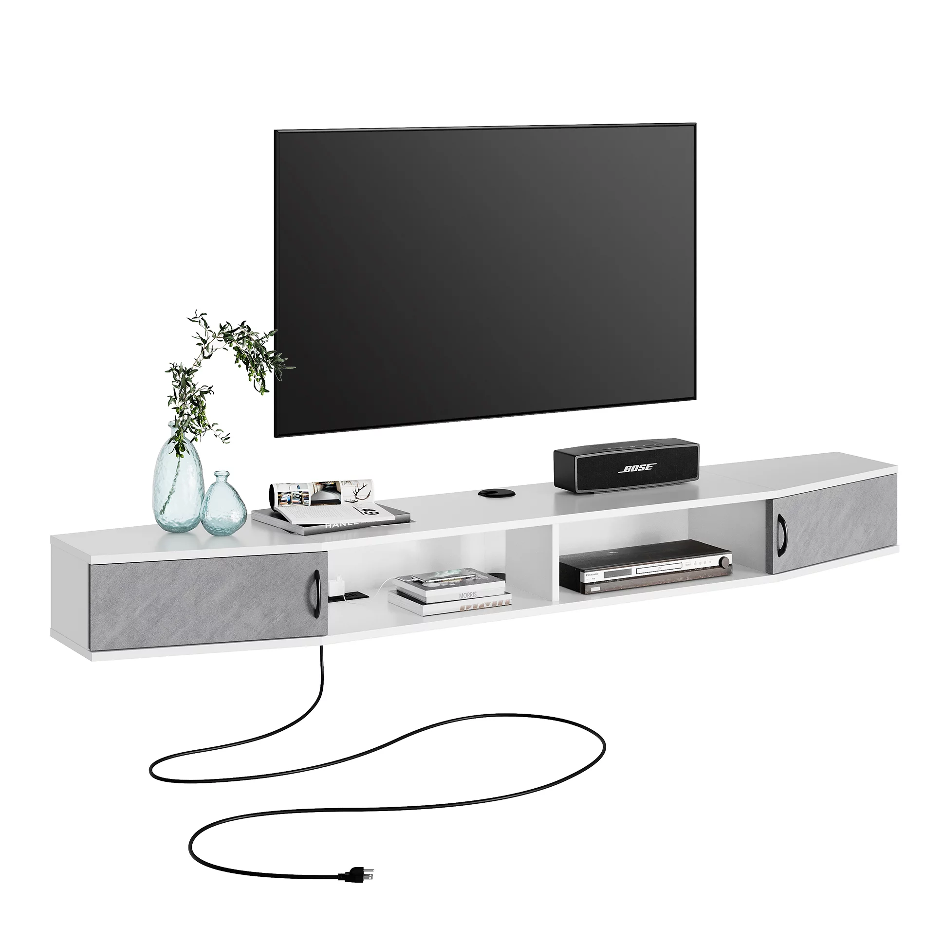 70 Inch Floating TV Stand with Storage Cabinet for TVs up to 80 inch,White