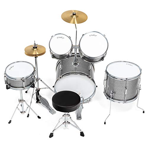 Ashthorpe 5-Piece Complete Junior Drum Set with Genuine Brass Cymbals - Advanced Beginner Kit with 16" Bass, Adjustable Throne, Cymbals, Hi-Hats