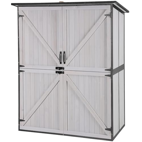 Aivituvin Outdoor Storage Shed Upgraded with Strong Metal Frame Garden Tool Shed Storage House Cabinet with Adjustable Shelfs and Wooden Floor 4.6 x