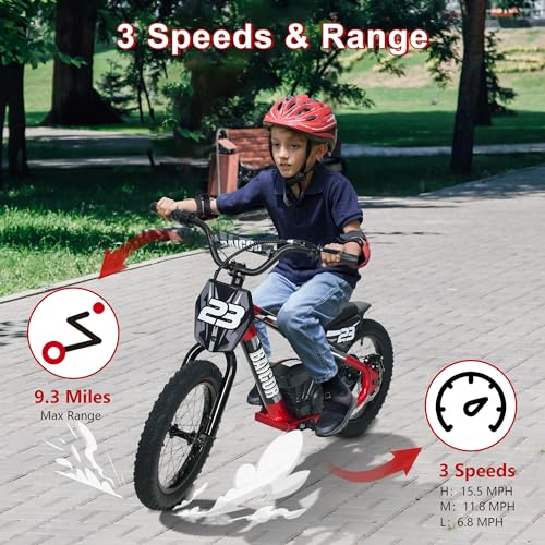 wanan Electric Dirt Bike for Kids 6-12 with Shock-Absorbing Front Fork, 250W Electric Motorcycle Up to 15.5MPH, 24V Detachable Battery, 16''