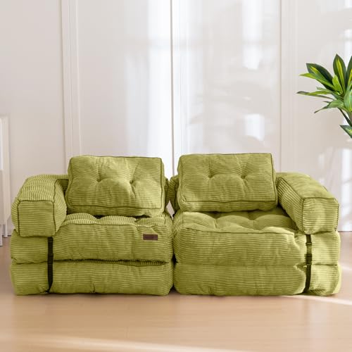 MAXYOYO Folding Sofa Bed, L-Shaped Convertible Sofa Bed with Armrest Foldable Sleeper Couch with Pillow