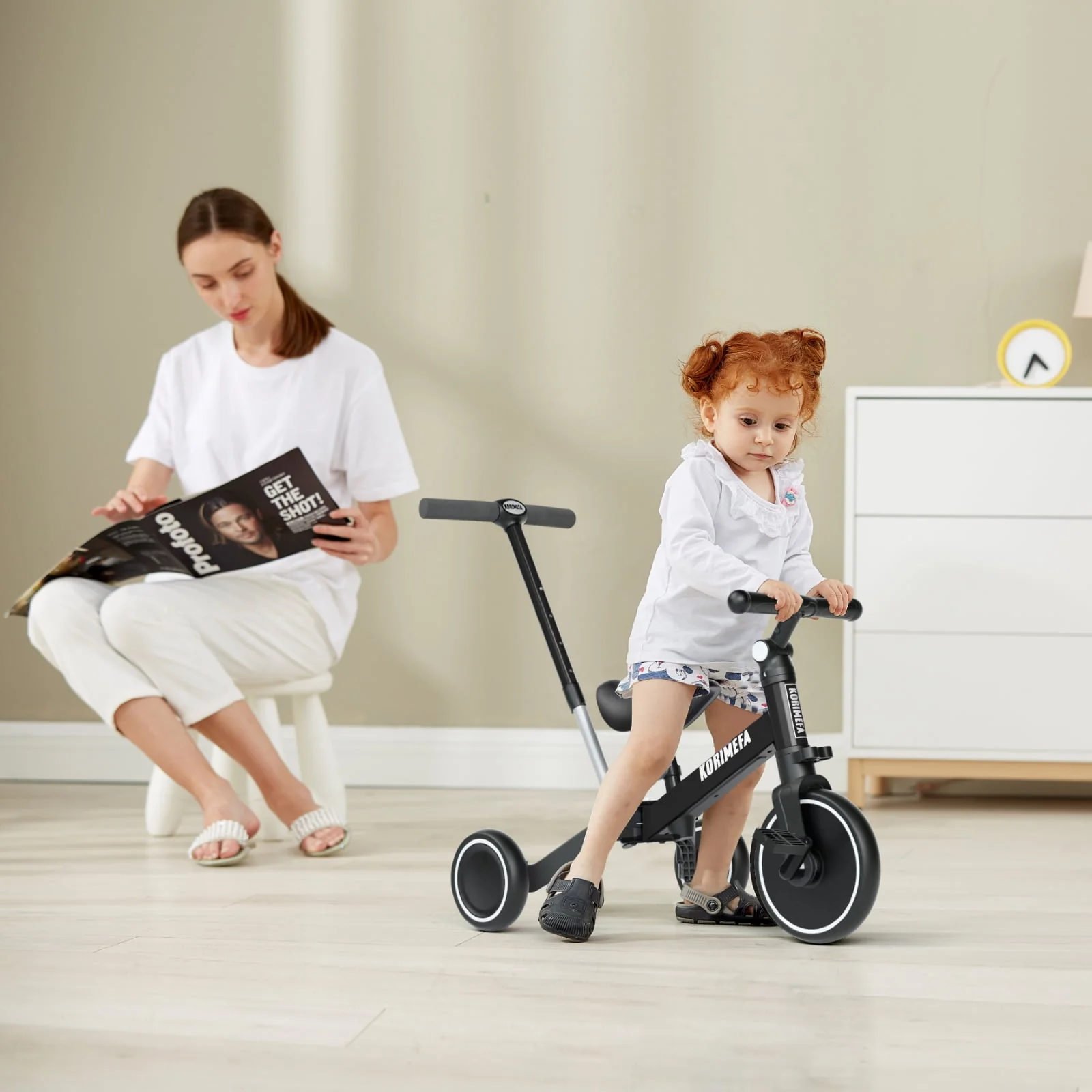 KORIMEFA Toddler Bike with Push Handle,Tricycles for 1 to 3 Years Old, Toddler Tricycle with Push Handle for Boy Girl, Baby Bike Balance Bike