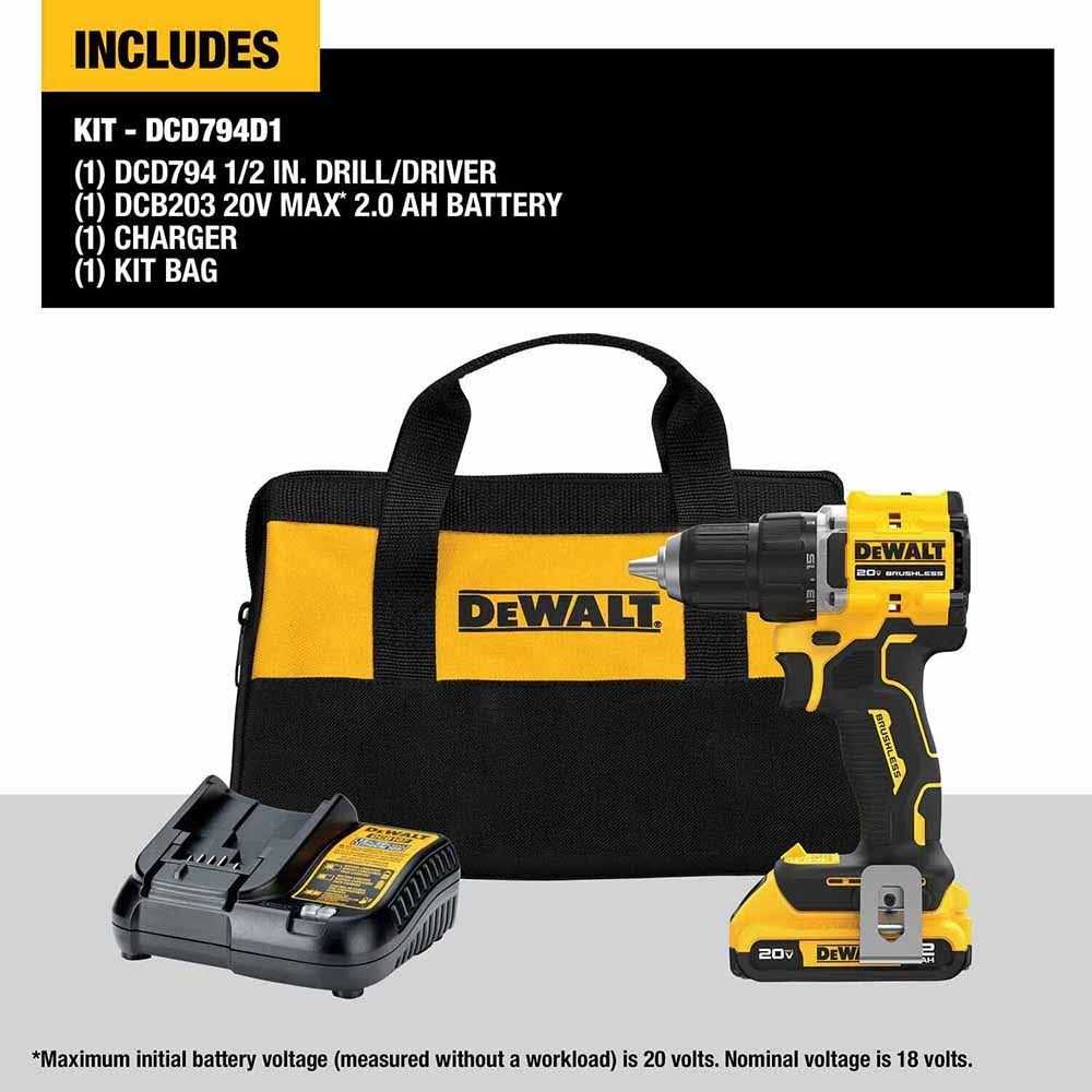 Dewalt DCD794D1 ATOMIC Compact SERIES 20V MAX Brushless Cordless 1/2 in. Drill/Driver Kit - Shop Hardware Tools Online Store