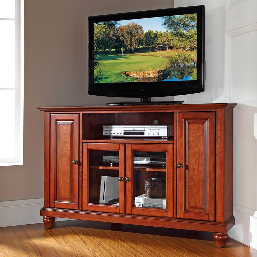 Crosley Furniture Cambridge 48-Inch Corner TV Stand, Classic Cherry