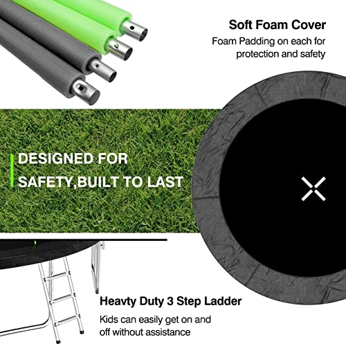 AOTOB 8FT 10FT 12FT 14 FT 15FT Trampoline with Safety Enclosure Net，Outdoor Trampoline with Basketball Hoop