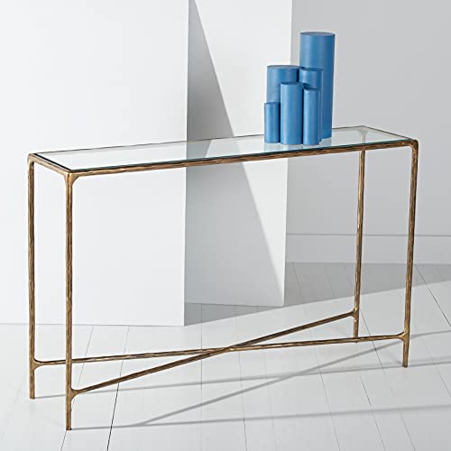 SAFAVIEH Couture Home Collection Jessa Silver Metal/Tempered Glass Top Entryway Living Room Rectangle Console Table (Fully Assembled) SFV9502B