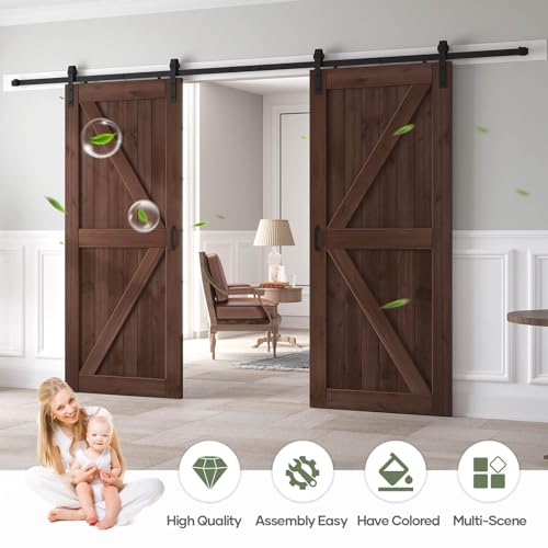 Double 36x80 inch Sliding Barn Wood Doors Slab with 6.6ft Hardware Kit and Handle