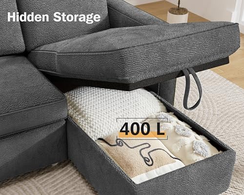 81" Sleeper Sofa Bed with Pull Out Bed, L Shaped Couch Sectional Sleeper Sofa, Pull Out Couch with Reversible Storage Chaise, Side Pockets