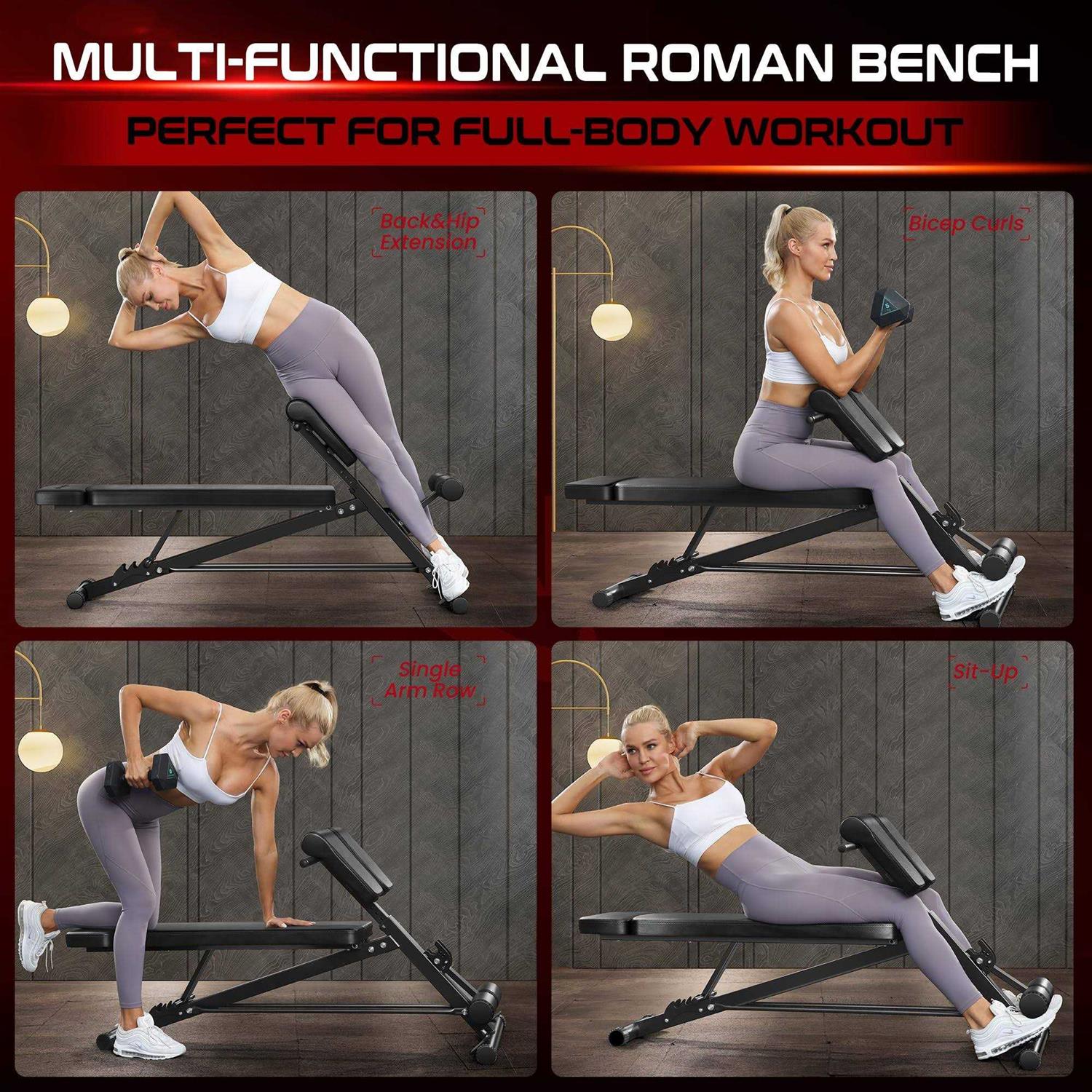 Body RHYTHM Adjustable Weight Bench Foldable Roman Chair for Full Body Workout - Sports Supplies Online Store