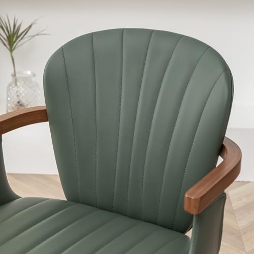 LUNLING Swivel Dining Chairs Set of 2, Mid Century Modern Gray Fabric+Faux Leather Kitchen Chairs with Arms,Bamboo Legs Side Chairs No Wheels