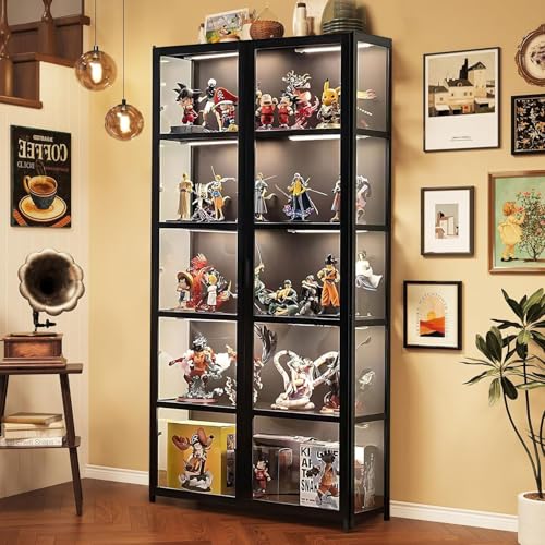 5-Tier Curio Display Cabinet, Storage Shelves with Acrylic Glass Door, Collectibles Toy Organizers Rack & Display Shelf