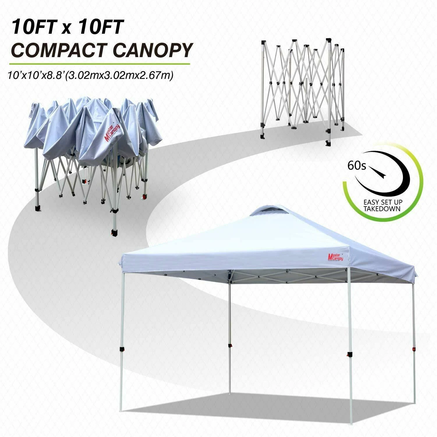 MASTERCANOPY Pop-Up Canopy Tent Commercial Instant Canopy with Wheeled Bag,Canopy Sandbags x4,Tent Stakesx4(10&x10& White)