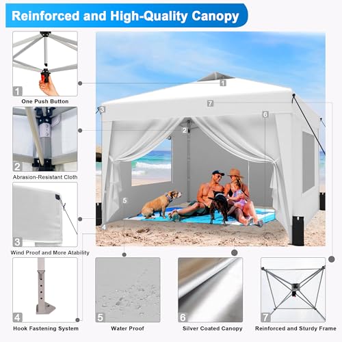 SANWAY 10x10 Pop Up Canopy Tent with Sidewalls x 4 &ndash; Easy Setup Canopy Tent, Waterproof, UV-Resistant