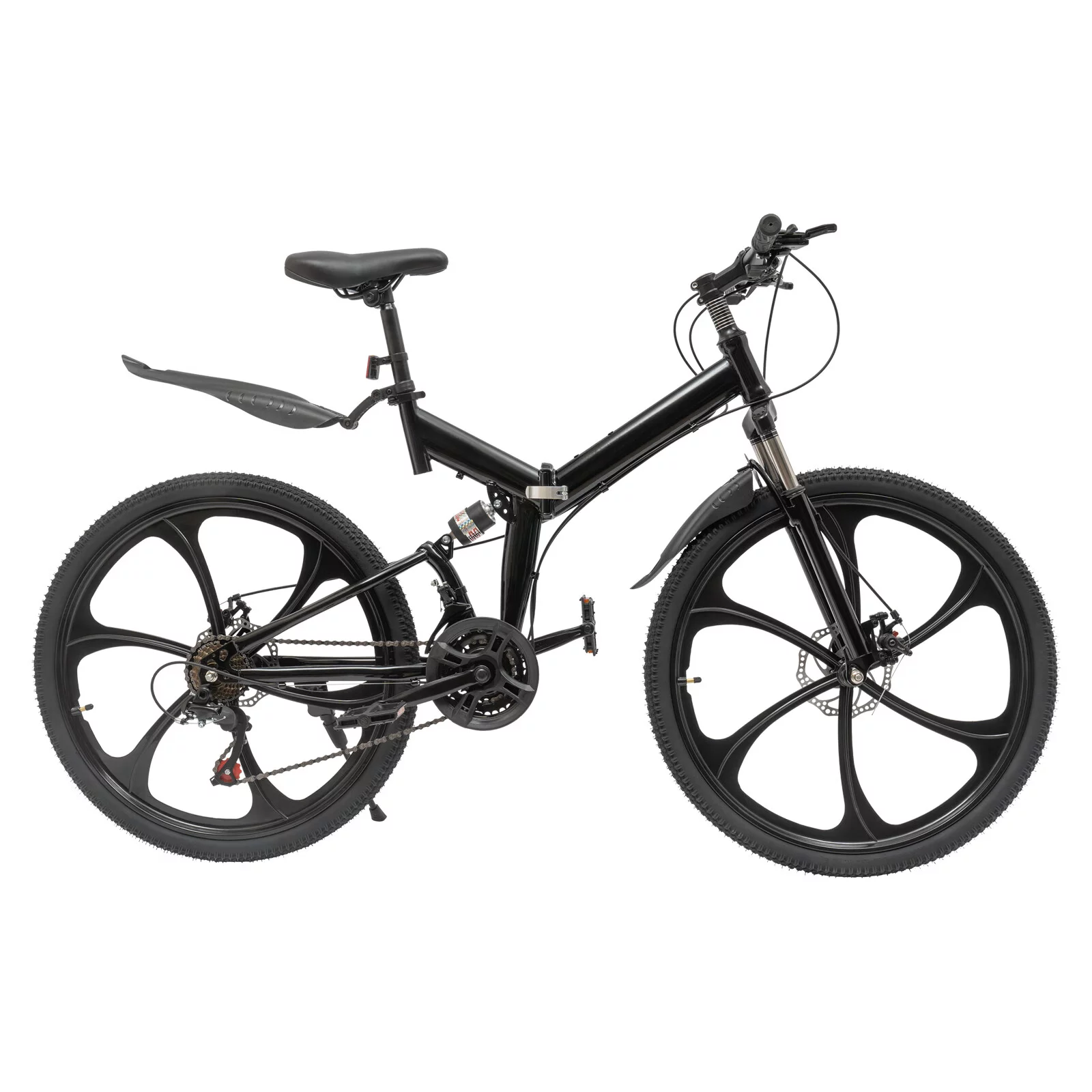 Loyalheartdy 26" Folding Mountain Bike 21 Speed Non-Slip Carbon Steel City Bike Disc Brake Road Rock Mountain Bike Black