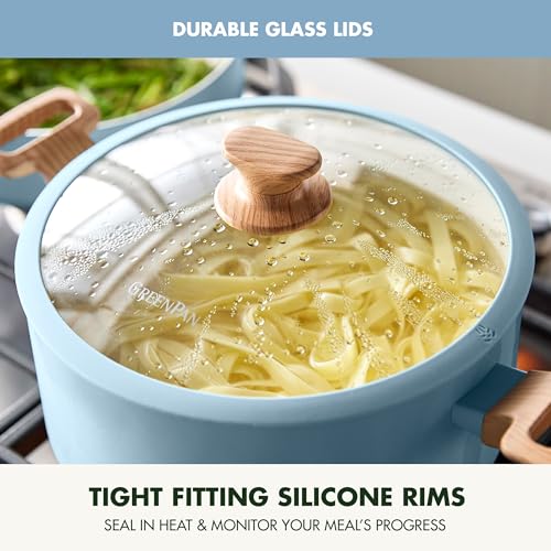 GreenPan Rio Essence Wood 10 Piece Cookware Pots and Pans Set, Healthy Ceramic Nonstick, PFAS PFOA Free Coating, Induction, Silicone Rim Lids