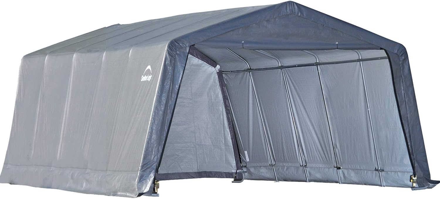 ShelterLogic Peak Style Garage-in-a-Box, Grey, 12 x 20 x 8 ft.