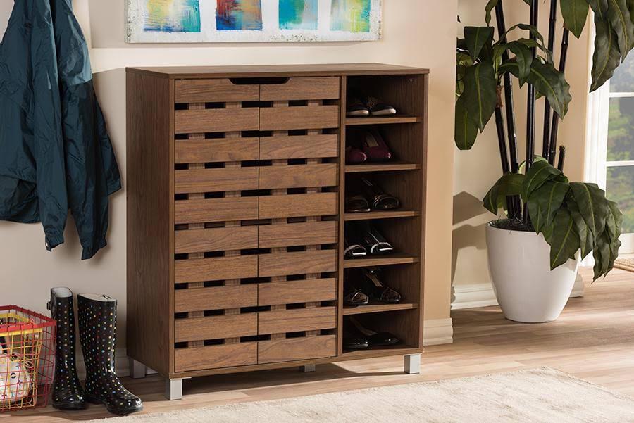 Baxton Studio Shirley 2 Door Shoe Cabinet, Dark Brown