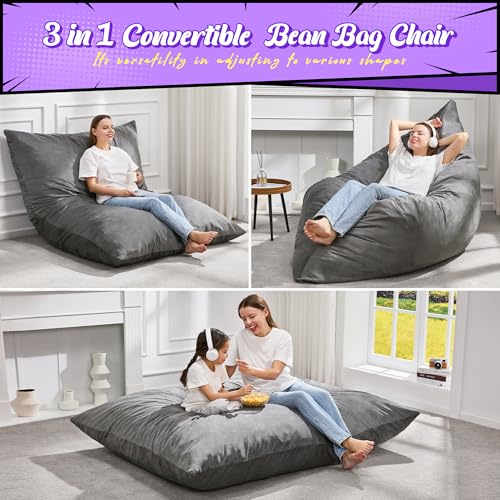 Hobestluk 3 in 1 Bean Bag Chair Giant Bean Bag Chairs Convertible Bean Bag Floor Cushion with Machine Washable Cover