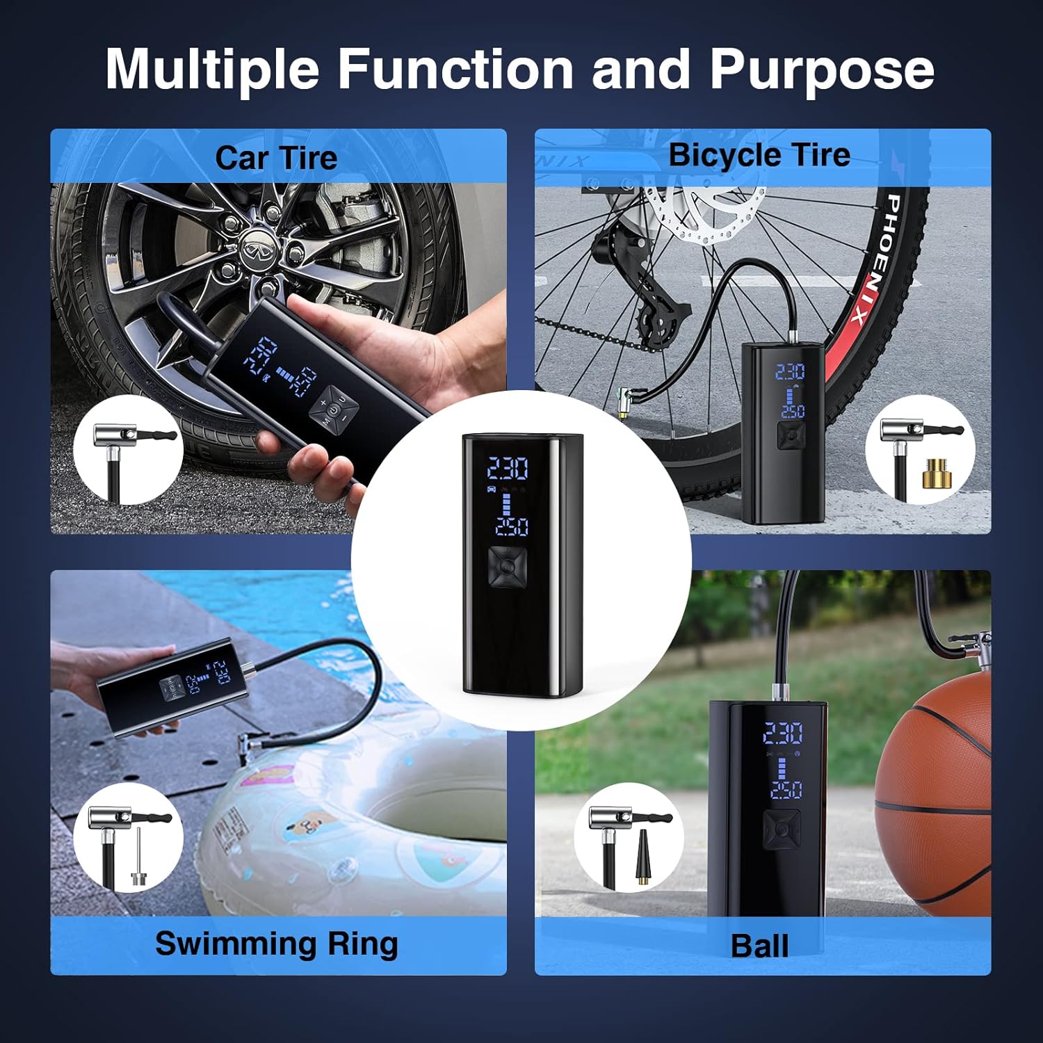 GHHKUD Portable Tire Inflator Air Compressor, Mini Inflator Electric Pump with Large Battery for Car
