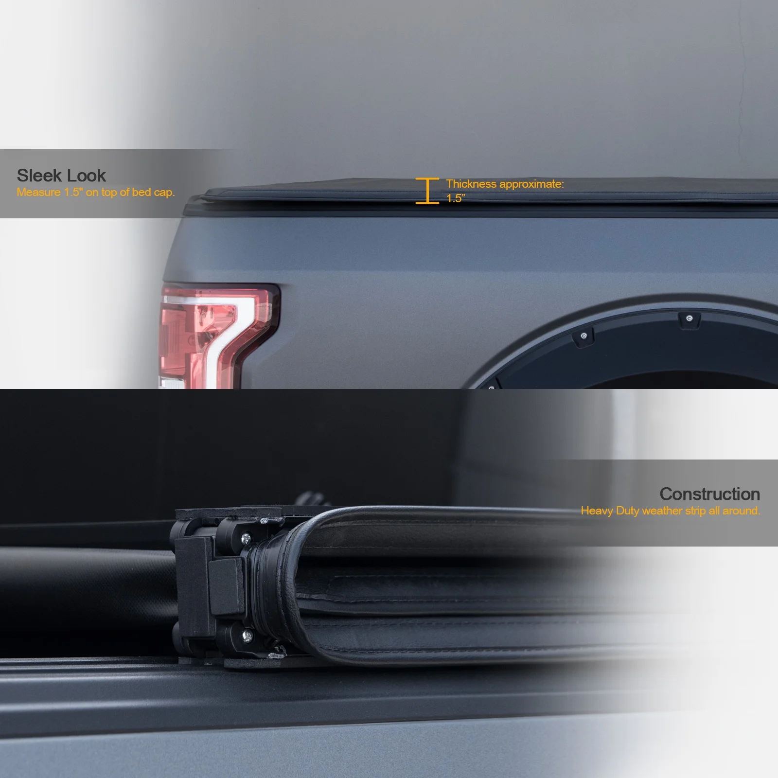 Stehlen 733469490951 Soft Tri-Fold Tonneau Cover with Truck Bed LED Lights For 2014-2018 Chevy Silverado / GMC Sierra 1500 5.8 Feet ( 68" ) Short Bed