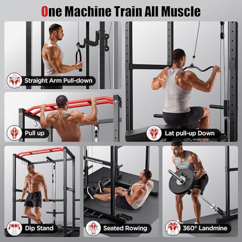 Sportsroyals Power Cage,1600lbs Multi-Function Power Rack with Adjustable Cable Crossover System and More Training Attachment