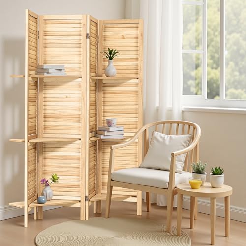Osparple Room Divider with Shelves 6 Panel Wooden Folding Room Dividers Privacy Screen Wall Divider for Room Separation for Office and Apartment
