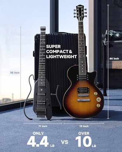 Donner HUSH-X Electric Guitar Kit - Featherlight Travel Guitar with Easy Assemble Stands, Great for Travel and Practice, Mahogany Solid Body, Gig Bag