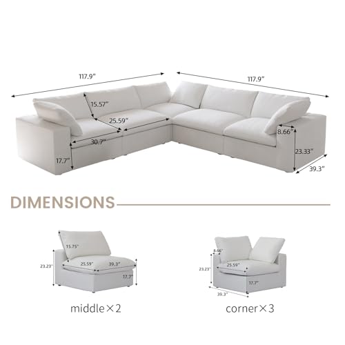 160.6" Cloud Couch Modular Sectional Sofa for Livingroom,Oversized Convertible Sofa with Storage Ottomans,6 Seat Wide Couches