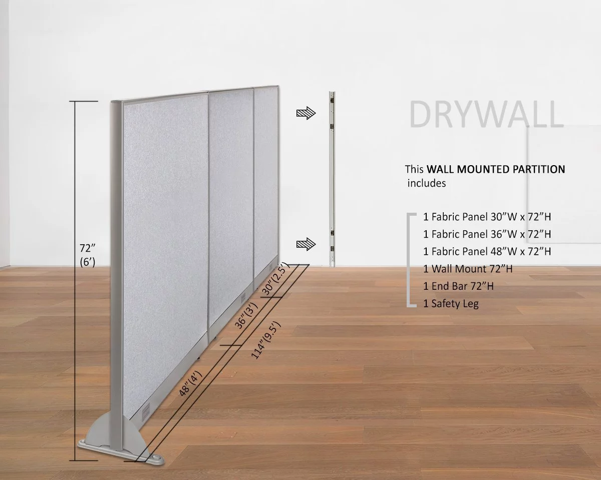 GOF 114"W x 72"H Wall Mounted Office Partition Cubicle Panel Room Divider