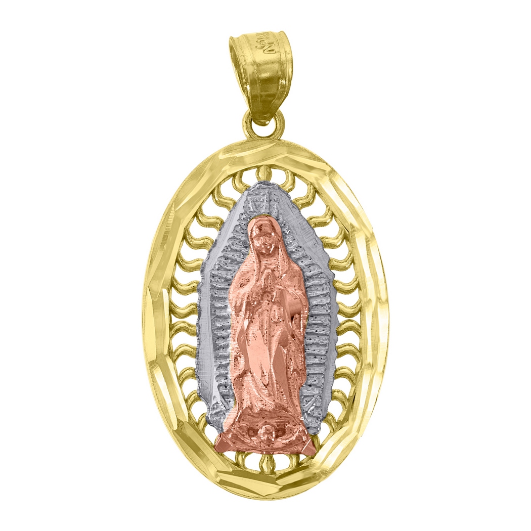 14k Gold Unisex Tri color Dc Guadalupe Mary Oval Religious Height 32.4mm Pendant Necklace Charm Jewelry Gifts for Women
